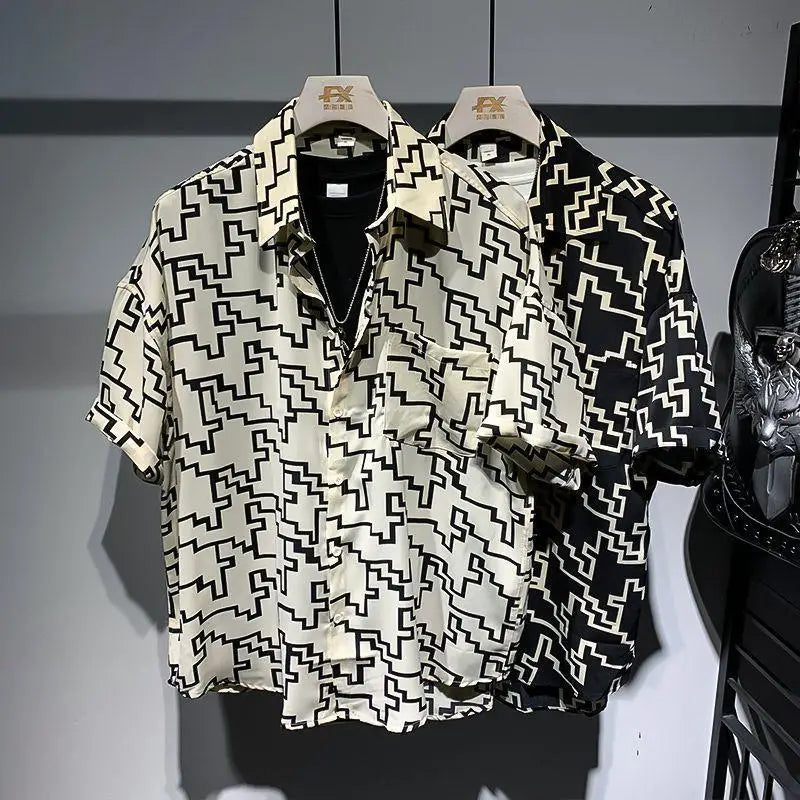 herren oversize-blumenhemd, kurzarm, reverskragen