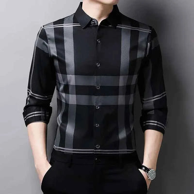 Autumn long sleeved shirt for men Business casual long sleeved plaid shirt for men