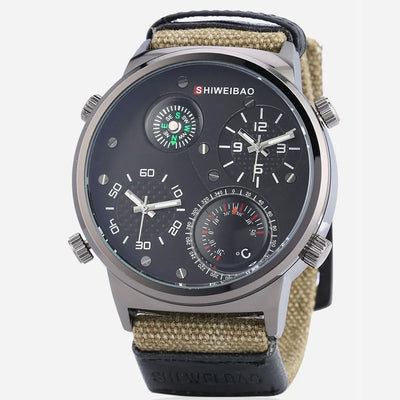 Herren Quarzuhr im Militärstil mit großem Gehäuse und Canvas-Armband